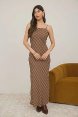 PLAID SPAGHETTI STRAP MAXI DRESS
