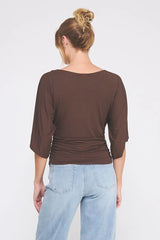 DOUBLE KNIT ANGEL SLEEVE CINCH SIDE TOP