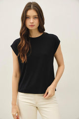 BAMBOO CAP SLEEVE BASIC ROUND NECK TOP