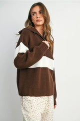 NECK ZIP FRONT LONG SLEEVE SWEATER