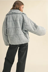 QUILTED TIE TO CLOSE DENIM JACKET