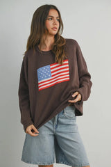 AMERICAN FLAG GRAPHIC LONG SLEEVE SWEATER