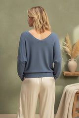 V NECK LONG SLEEVE SWEATER TOP