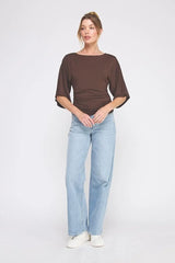 DOUBLE KNIT ANGEL SLEEVE CINCH SIDE TOP