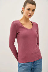WASHED BASIC SCOOP NECK RIBBED SHIRT