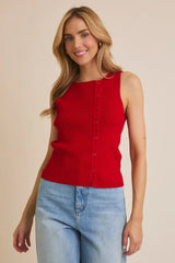 BOAT NECK SLEEVELESS BOTTON UP RIBBED TOP