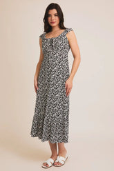 FRONT TIE CAP SLEEVE ABSTRACT PRINT DRESS