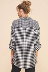 MIXED COTTON LINEN BLEND BUTTON FRONT SHIRT