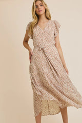 V NECK ANIMAL PRINT MIDI DRESS