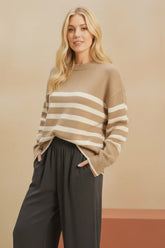 STRIPED CASUAL CREW NECK SOFT SWEATER