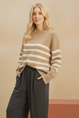 STRIPED CASUAL CREW NECK SOFT SWEATER