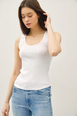 RIBBED SCOOP NECK RAW SEAM TANK TOP