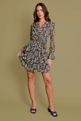 LONG SLEEVE SURPLICE ABSTRACT DRESS