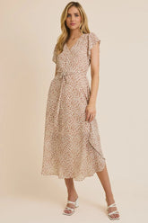 V NECK ANIMAL PRINT MIDI DRESS