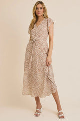 V NECK ANIMAL PRINT MIDI DRESS