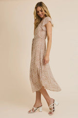 V NECK ANIMAL PRINT MIDI DRESS