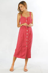 TENCEL BUTTON UP SLEEVELESS MIDI DRESS