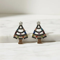 VIBRANT RHINESTONE CHRISTMAS TREE EARRINGS