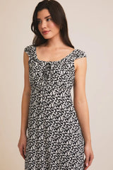 FRONT TIE CAP SLEEVE ABSTRACT PRINT DRESS