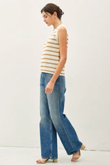 CHUNKY KNIT STRIPED SWEATER TANK WITH CONTRAST ACCENTS