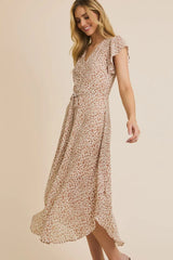 V NECK ANIMAL PRINT MIDI DRESS