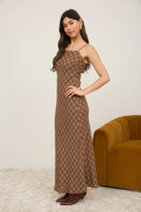 PLAID SPAGHETTI STRAP MAXI DRESS
