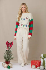 SEQUINED EMBROIDERED HOLLY JOLLY SWEATER
