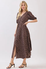 SHORT SLEEVE SELF COVER BUTTON DETAIL MIDI DRESS