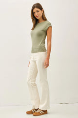 RIBBED CAP SLEEVE T SHIRT