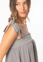 BOHEMIAN TIE SHOULDER SMOCKED TANK TOP