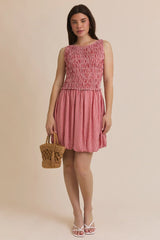 PLAID SMOCKED SLEEVELESS MINI DRESS