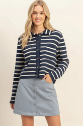 COLLARED STRIPED BUTTON UP CASUAL SWEATER