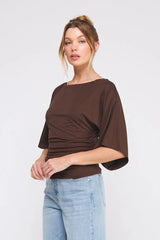 DOUBLE KNIT ANGEL SLEEVE CINCH SIDE TOP