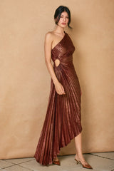ASYMMETRICAL PLEATED ONE-SHOULDER MAXI DRESS
