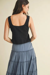 SCALLOP TRIM EDGE TIE FRONT SLEEVELESS TOP