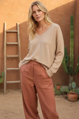 V NECK LONG SLEEVE SWEATER TOP