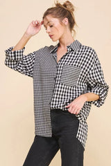 MIXED COTTON LINEN BLEND BUTTON FRONT SHIRT