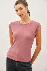 RIBBED CAP SLEEVE T SHIRT