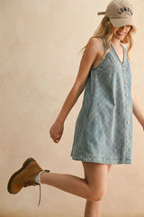 JACQUARD DENIM BUTTON FRONT DRESS