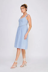 LACE DETAILS WASH TEXTURED WOVEN FITTED DRESS