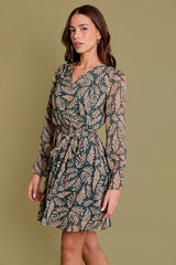 LONG SLEEVE SURPLICE ABSTRACT DRESS