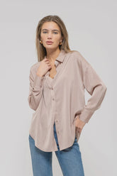 SATIN PINSTRIPE BUTTON UP TOP