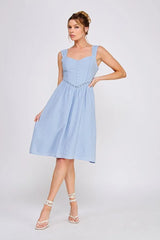 LACE DETAILS WASH TEXTURED WOVEN FITTED DRESS