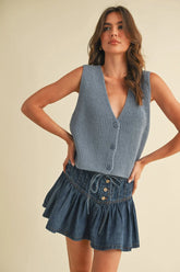 SLEEVELESS VEST BUTTON UP SWEATER