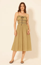 EMMA SLEEVELESS SMOCKED MIDI DRESS