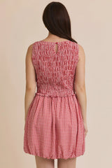PLAID SMOCKED SLEEVELESS MINI DRESS