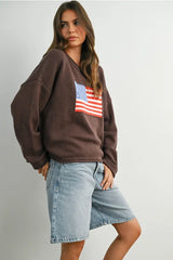 AMERICAN FLAG GRAPHIC LONG SLEEVE SWEATER