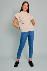 MOCK NECK POWER SHOULDER 'HO HO HO' SWEATER TOP