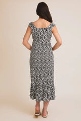 FRONT TIE CAP SLEEVE ABSTRACT PRINT DRESS