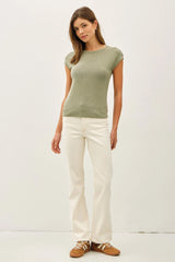 RIBBED CAP SLEEVE T SHIRT